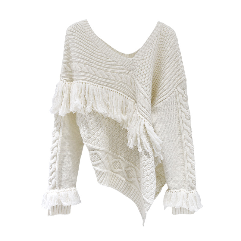 Temperament Tassel V-neck Pullover Sweater Women