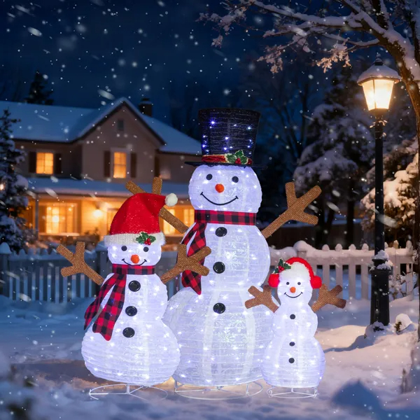 Set Of 3 Lighted Snowman Family Christmas Yard Decorations, 4FT 3FT 2FT Pre-lit Pull Up Snowman With 270 White LEDs, For Xmas Outdoor Holiday Indoor Decor Lighted Holiday Displays image 7