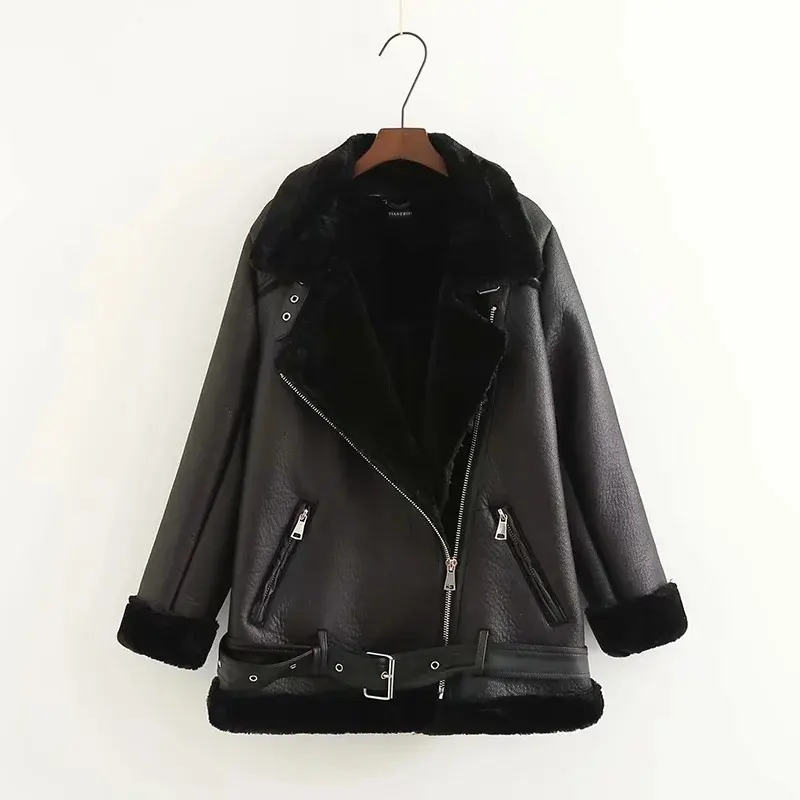 Jacket Tops Women's Trendy Belt PU Leather