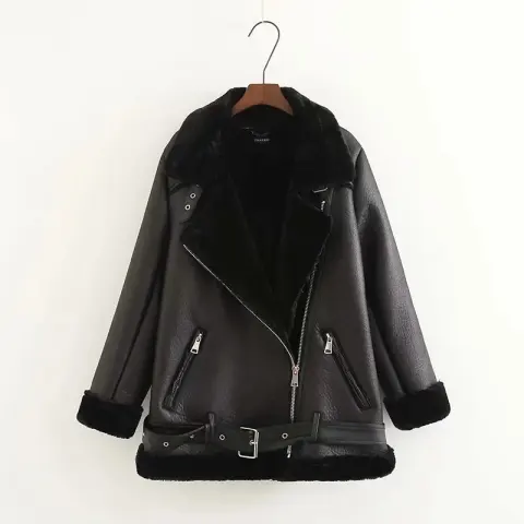 Jacket Tops Women's Trendy Belt PU Leather
