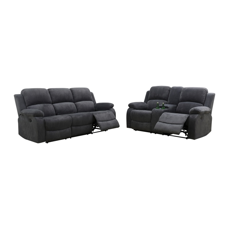 Pickup Only--Dark Grey Corduroy 3-Piece Living Room Recliner Sofa