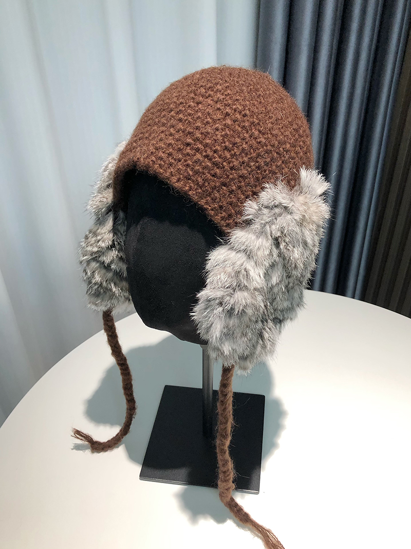 Women's Furry Double Ear Protection Rabbit Wool Beanie Hat