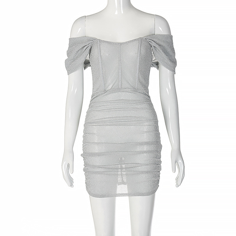 European And American Slim Package 1 Shoulder Pad Sleeve Solid Color Dress - 3