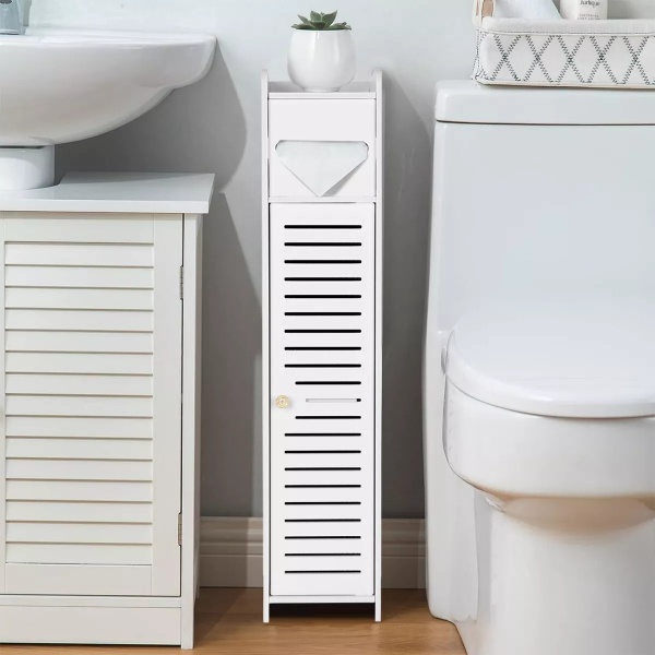Bathroom Cabinets Tall Slim Storage Waterproof Toilet Cupboard — image 7