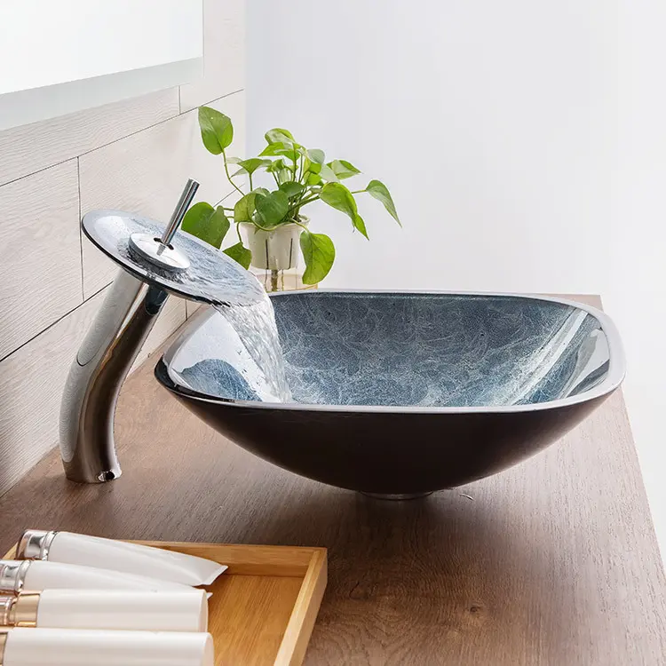 Pure Color Tempered Glass Table Basin Simple Art Bathroom