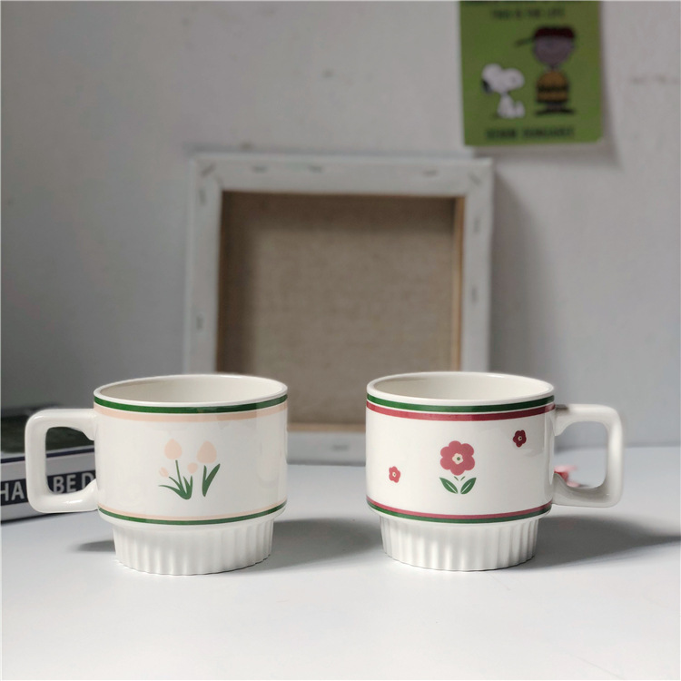 Tulip Flower Pattern Ceramic Mug Cup
