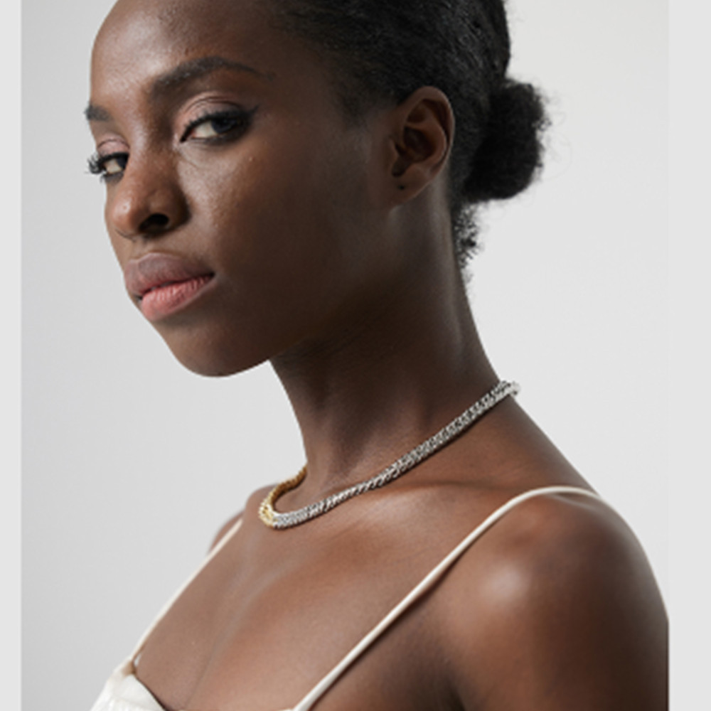 Two Tone Stitching Cuban Basic Chain Necklace Bracelet