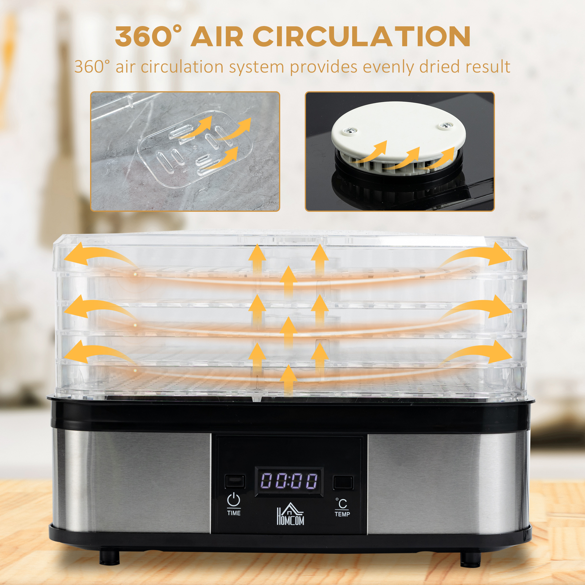 Five Layer Food Dehydrator, 245W Stainless Steel Dryer With Adjustable — image 3