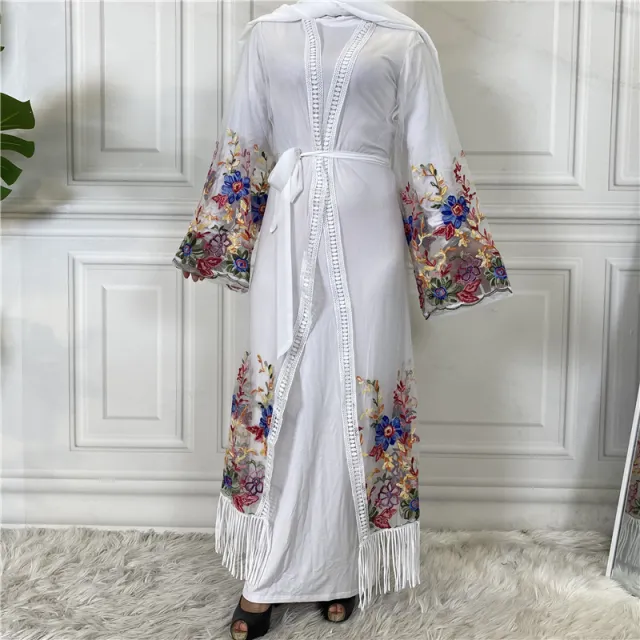 Women's Cardigan Embroidered Mesh Gown White Sunflower - Shop at LoveMi