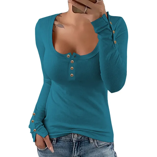 Solid Color Slim Square Neck Knitted T shirt For Women Lc2513783105 2Xl - Shop at LoveMi