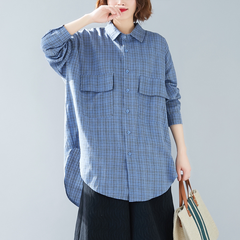 Title 5, Lapel Plaid Long-sleeved Shirt Age-reducing Bel...