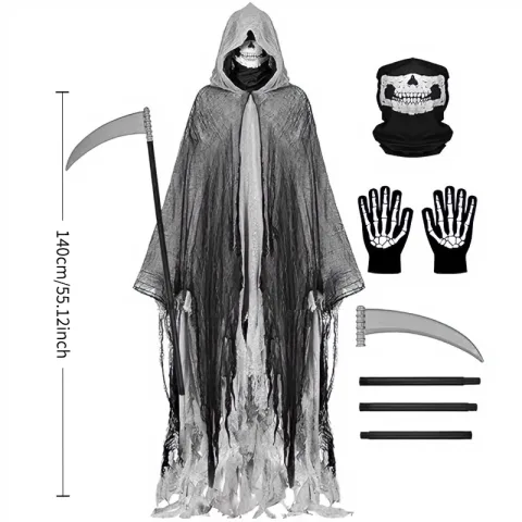 Halloween Grim Reaper Cloak Costume Set with Mask