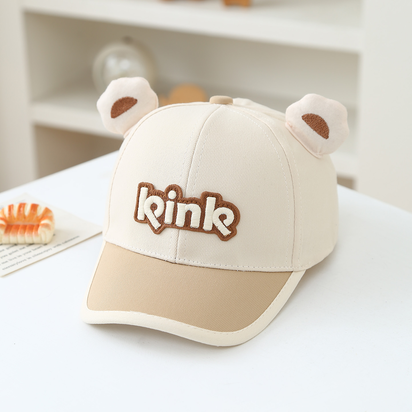 New 3D Bear Ears KINK Letter Children's Baseball Cap, Fashionable Multi-color Design, Suitable For Babies' Daily Sun Protection And Versatile Use.