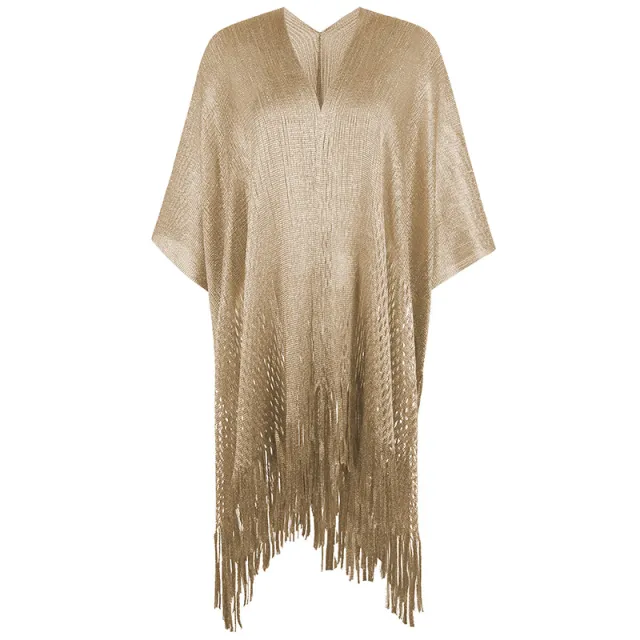 Women's Knitwear Hollowed Out Tassel Cape Shawl Anti suntan Coat Khaki - Shop at LoveMi