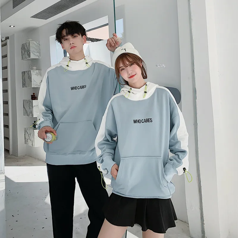 New Contrast Color Stitching Letter Pullover Hooded Loose Sweater - Picture Color-3Xl