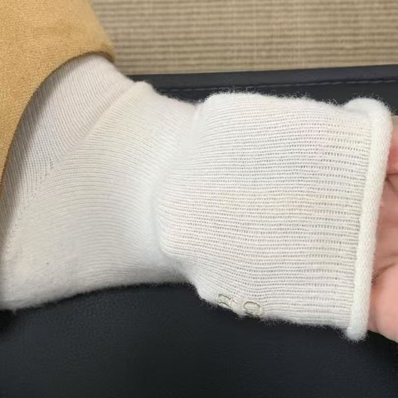 Grey & Off-White Lucky Message Socks, Plush Knit Mid-Calf Socks With Heart Embroidery, Comfortable Thermal Socks For Everyday Wear