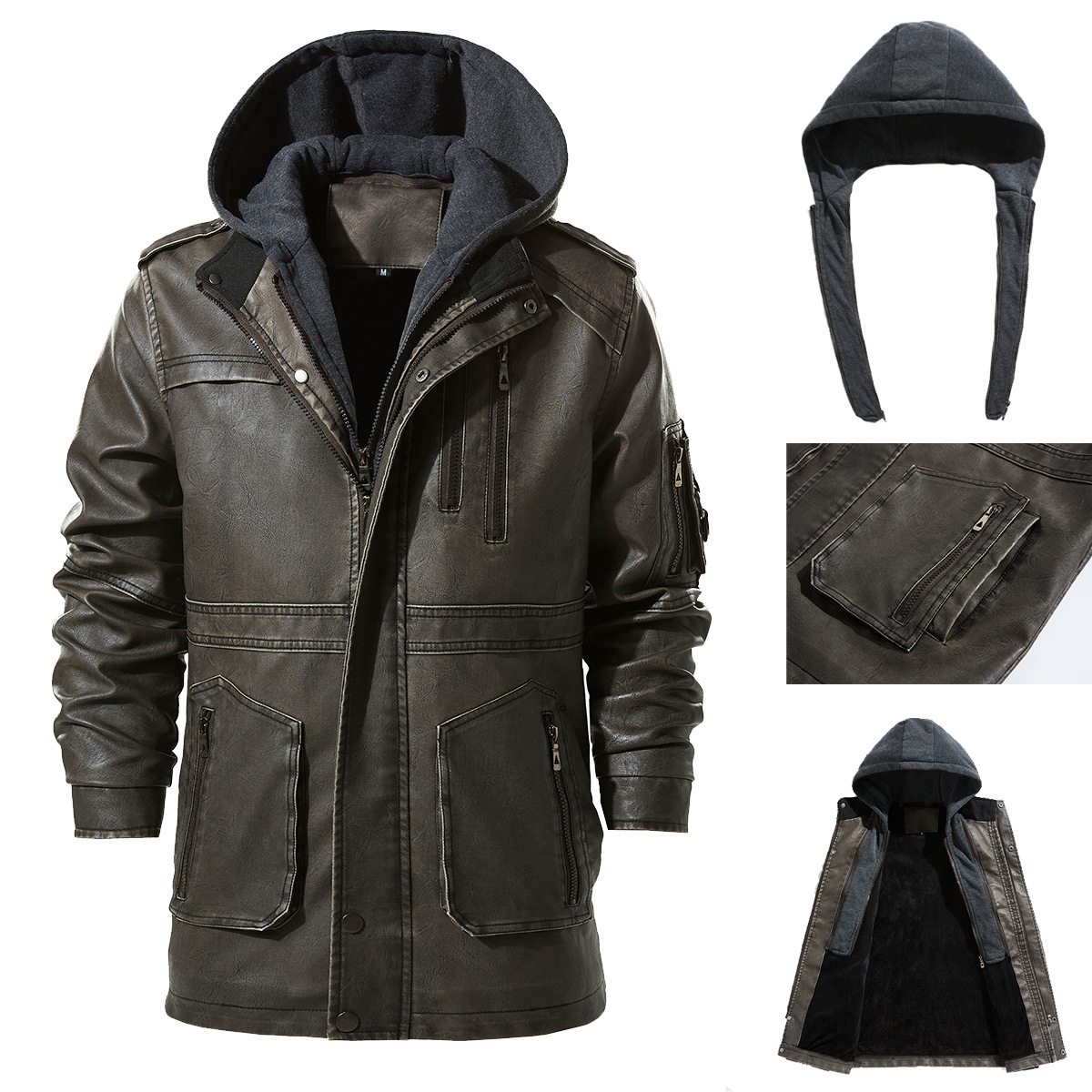 New Men's Classic Retro Midi Leather Coat