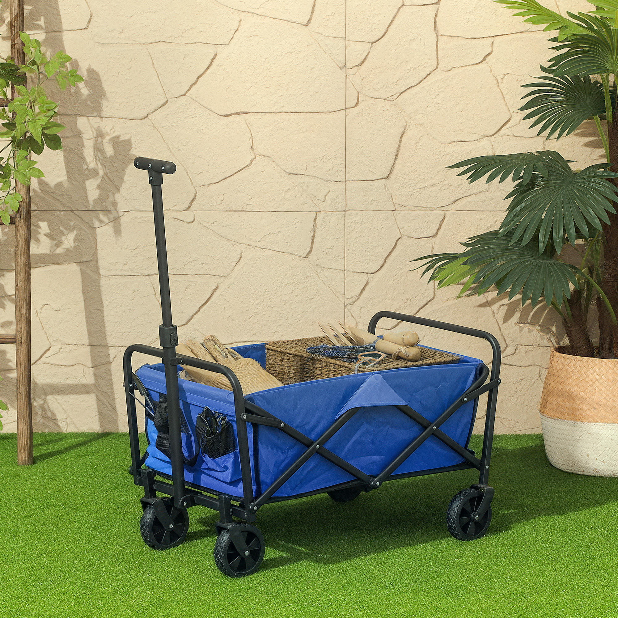 62L Festival Handcart With Wheels, Garden Folding 120kg Heavy Duty Foldable