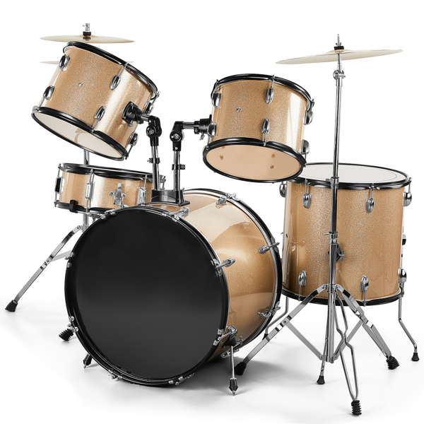 Full Size Adult Drum Set 5-Piece Champagne with Bass Drum, two Tom Drum, Snare Drum, Floor Tom, 16