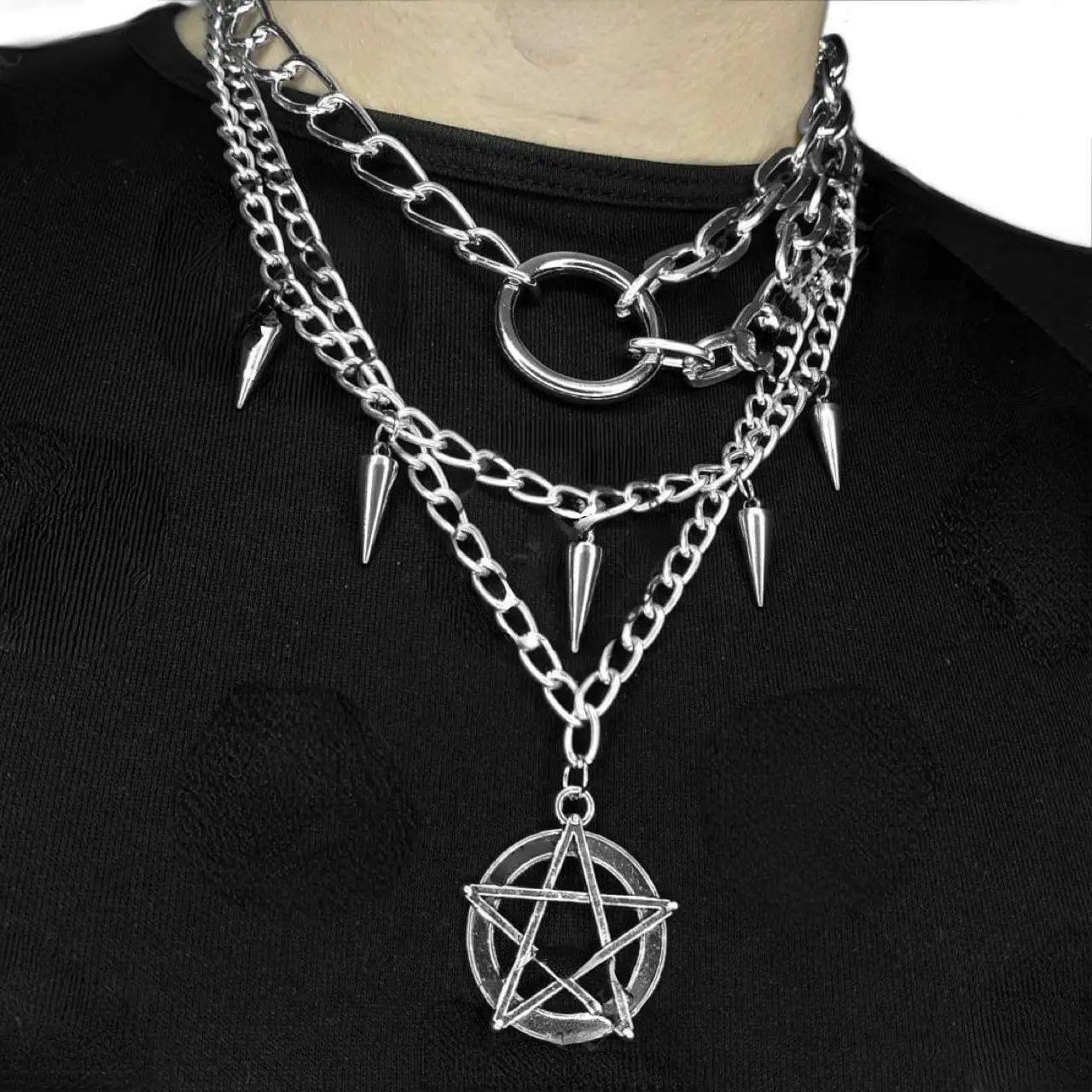 Punk Instagram Hip Hop Style Six Mount Star Pendant Necklace