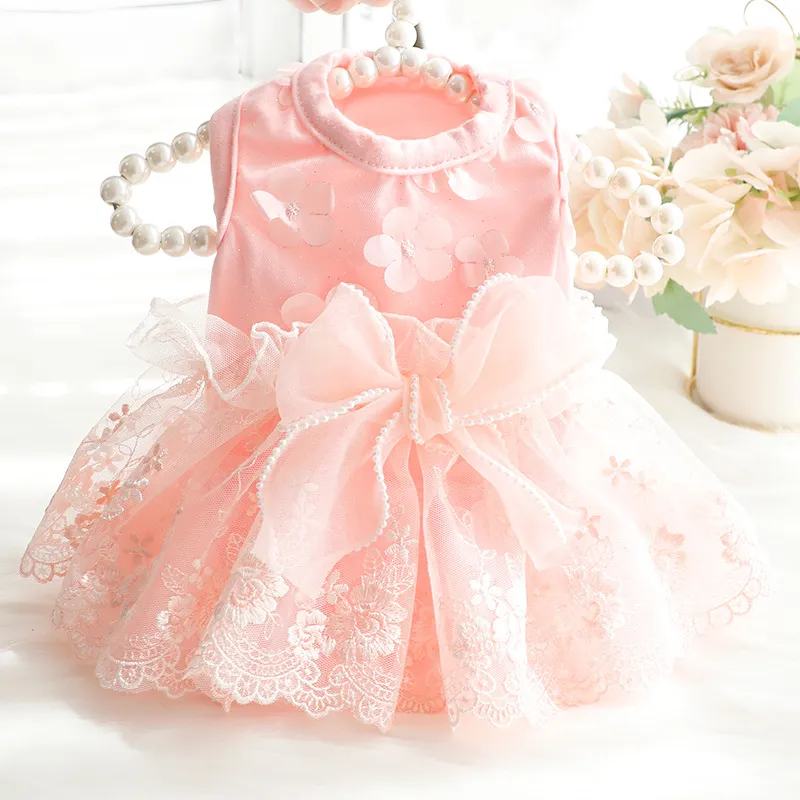 Dog Clothes Thin Princess Skirt Flower Fluffy - Pink