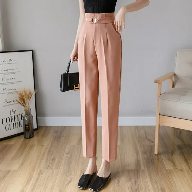 New Cropped Trousers Straight Loose Suit Trousers Pink - Shop at LoveMi