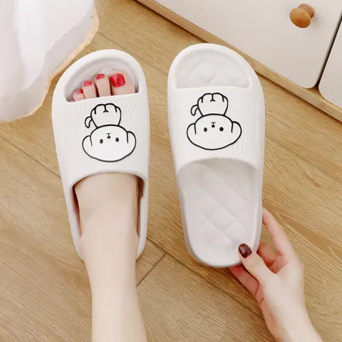 Cute Cartoon Dog Slippers Summer Solid Color Non-slip Rhombus