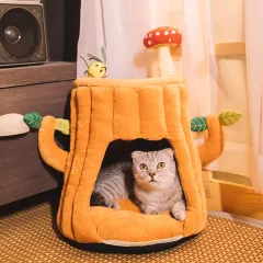 Cat Litter Cat Sleeping Bag Small Dog Autumn And Winter Warm Semi-enclosed Tree Stump Cat House - View 1