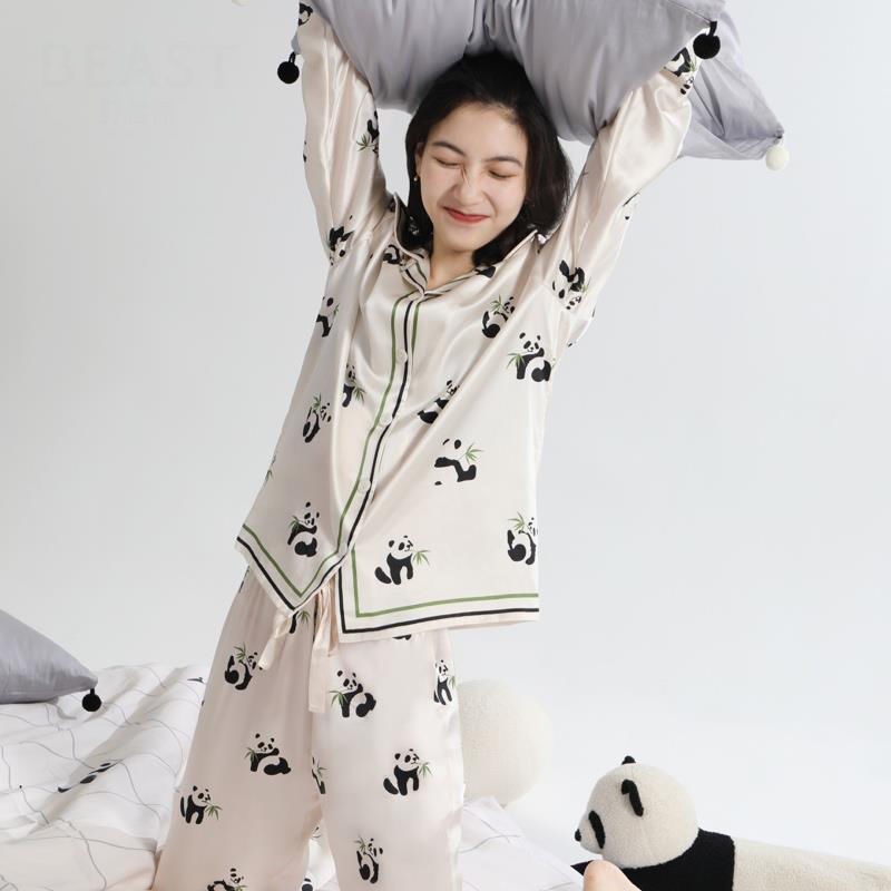 Title 1, Ice Silk Panda Print Upper And Lower Pajamas