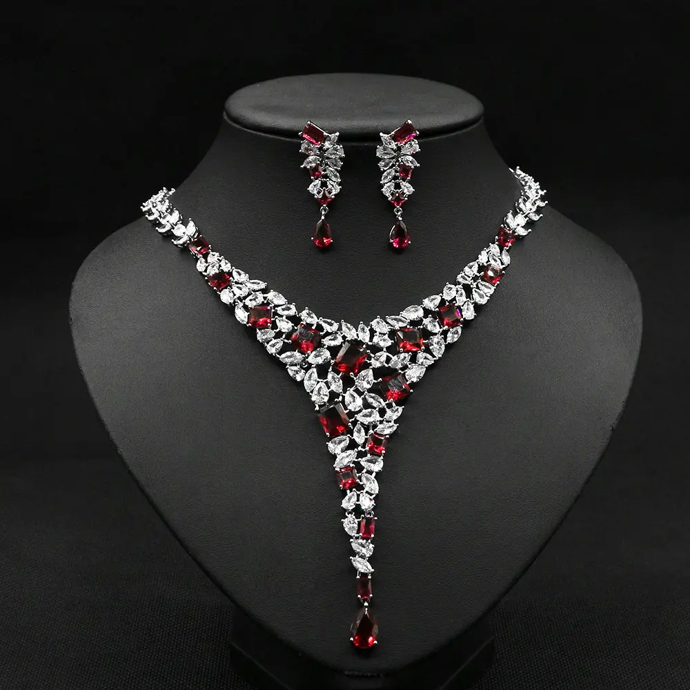 Colorful Zircon Necklace Set Wedding Dress Earring Accessories
