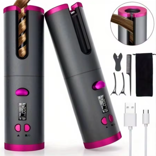 Automatic Curling Iron Portable Cordless Curler With USB Charging, Suitable For All Hair Types, 6 Level Temperature Adjustment