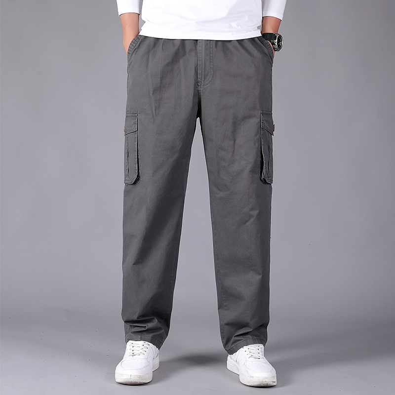 Elastic Waist Plus Size Middle-aged Dad Wear-resistant Cotton Trousers