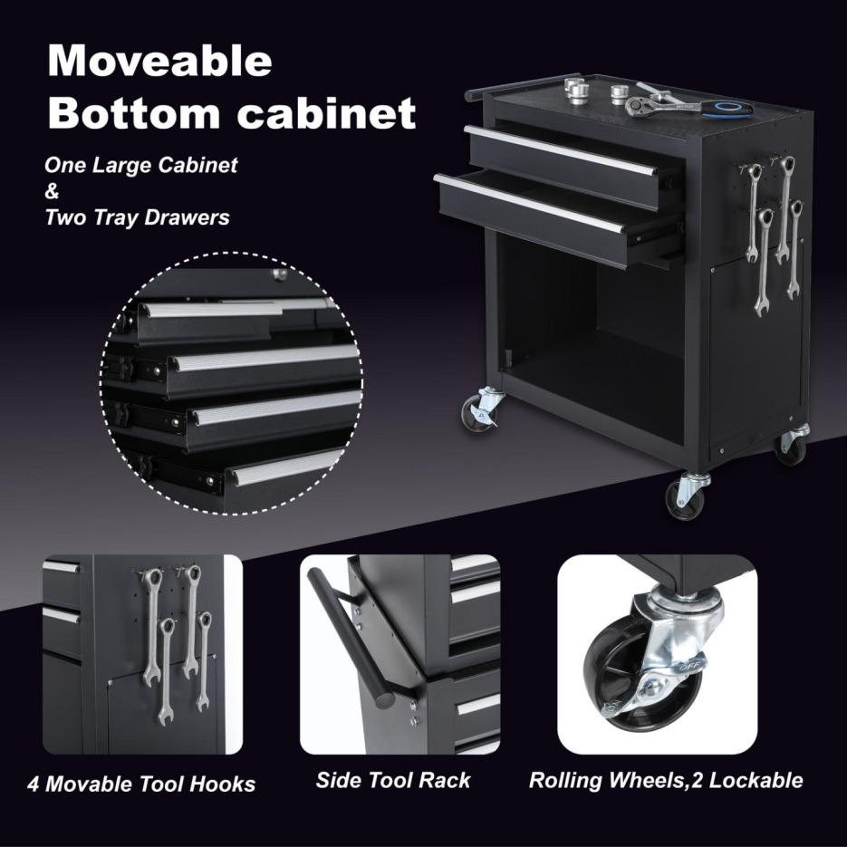 Tool Chest, 8-Drawer Rolling Tool Storage Cabinet With 2 In 1 Detachable Top Tool Box, Liner, Lockable Wheels, Side Hooks, Locking Mechanism, Metal Tool Cart For Garage thumbnail 7