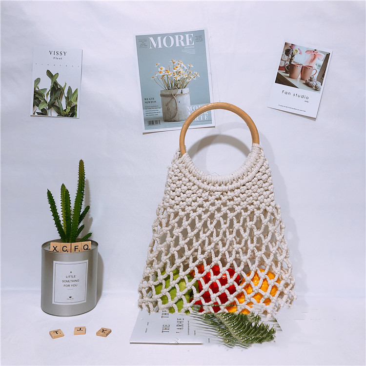 Hand-held Cotton Thread Bag Mesh Hollow Unlined Straw Bag