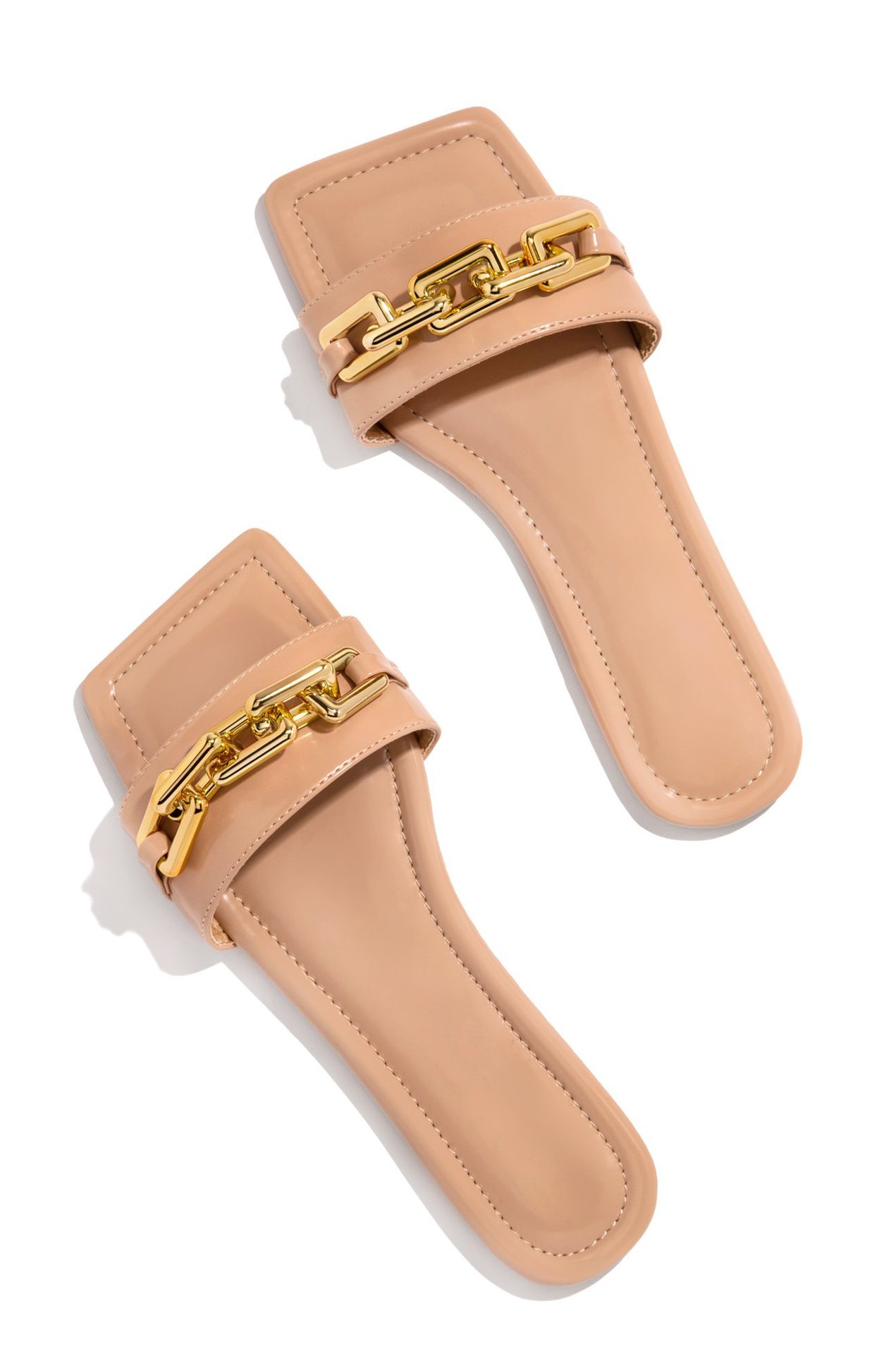 New Large Size Chain Square Toe Women's Flat Shoes Khaki - Shop at LoveMi