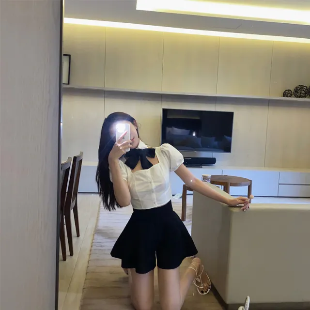 High waist slim A line skirt shorts Black - Shop at LoveMi