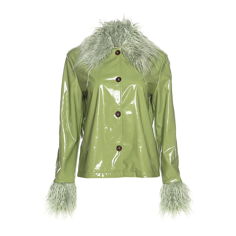 Women's Fur Collar Single-breasted Slim Warm Leather Jacket