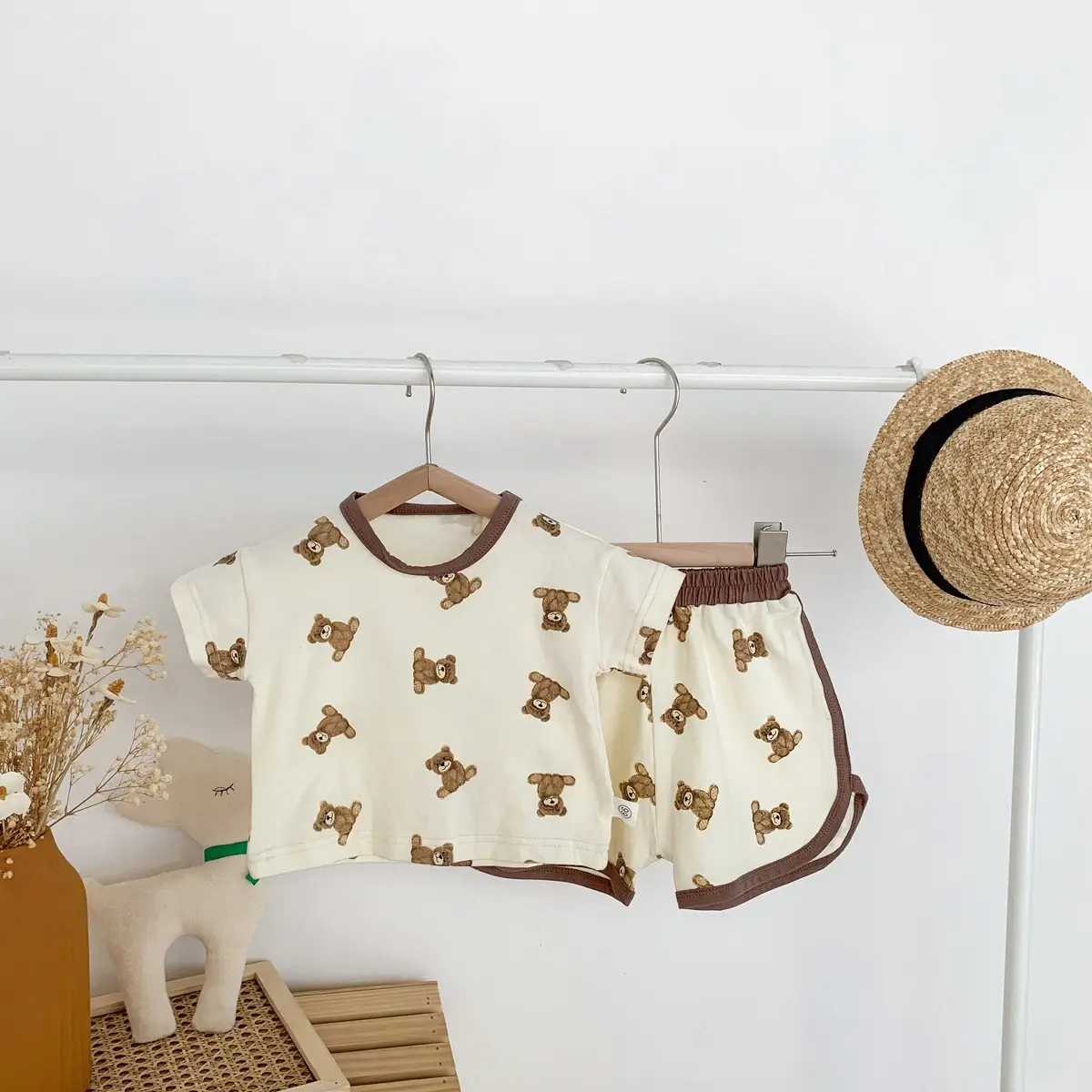 Baby Loose Bear Short Sleeve Top Pants Suit