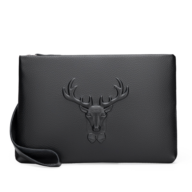 First Layer Cowhide Envelope Men's Clutch Bag Deer Head - Shop at LoveMi