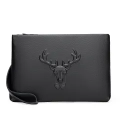 First Layer Cowhide Envelope Men's Clutch Bag - Deer Head - View 1