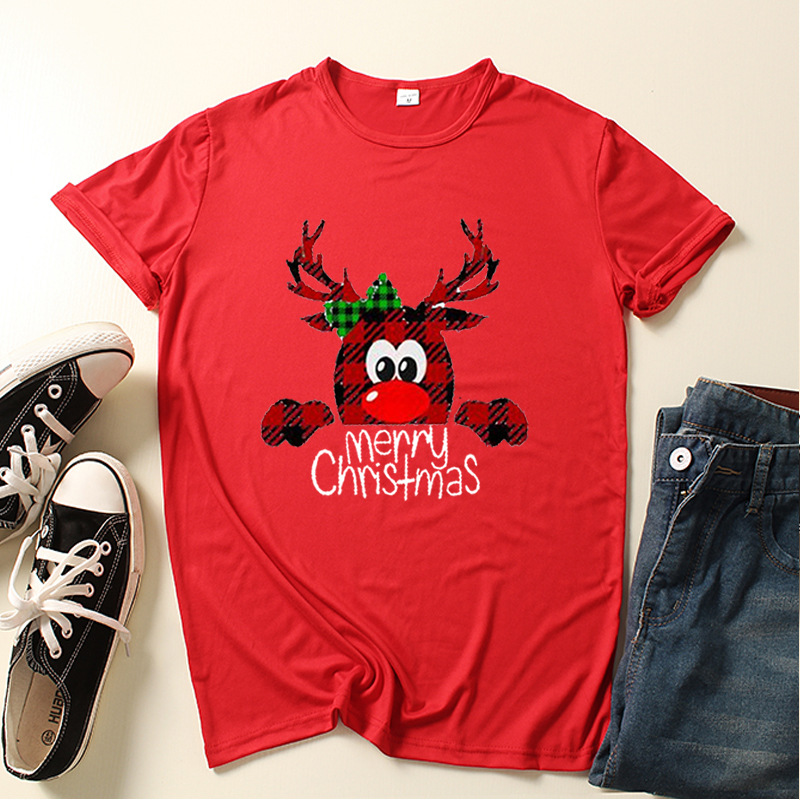 Title 9, Casual Christmas Print Round Neck Short-sleeved...