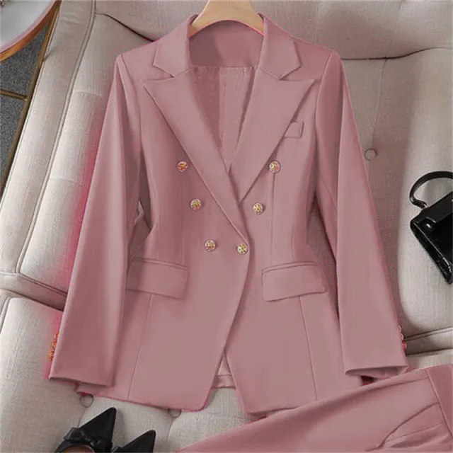 Small Suit Retro Jacket Slim Fit Fashionable Women's Casual Design Top Trousers Suit Pink - Shop at LoveMi