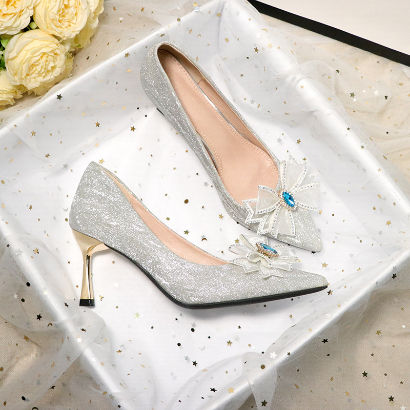 French Wedding Shoes Hexiu Wedding Dress In Silver Silver - Shop at LoveMi