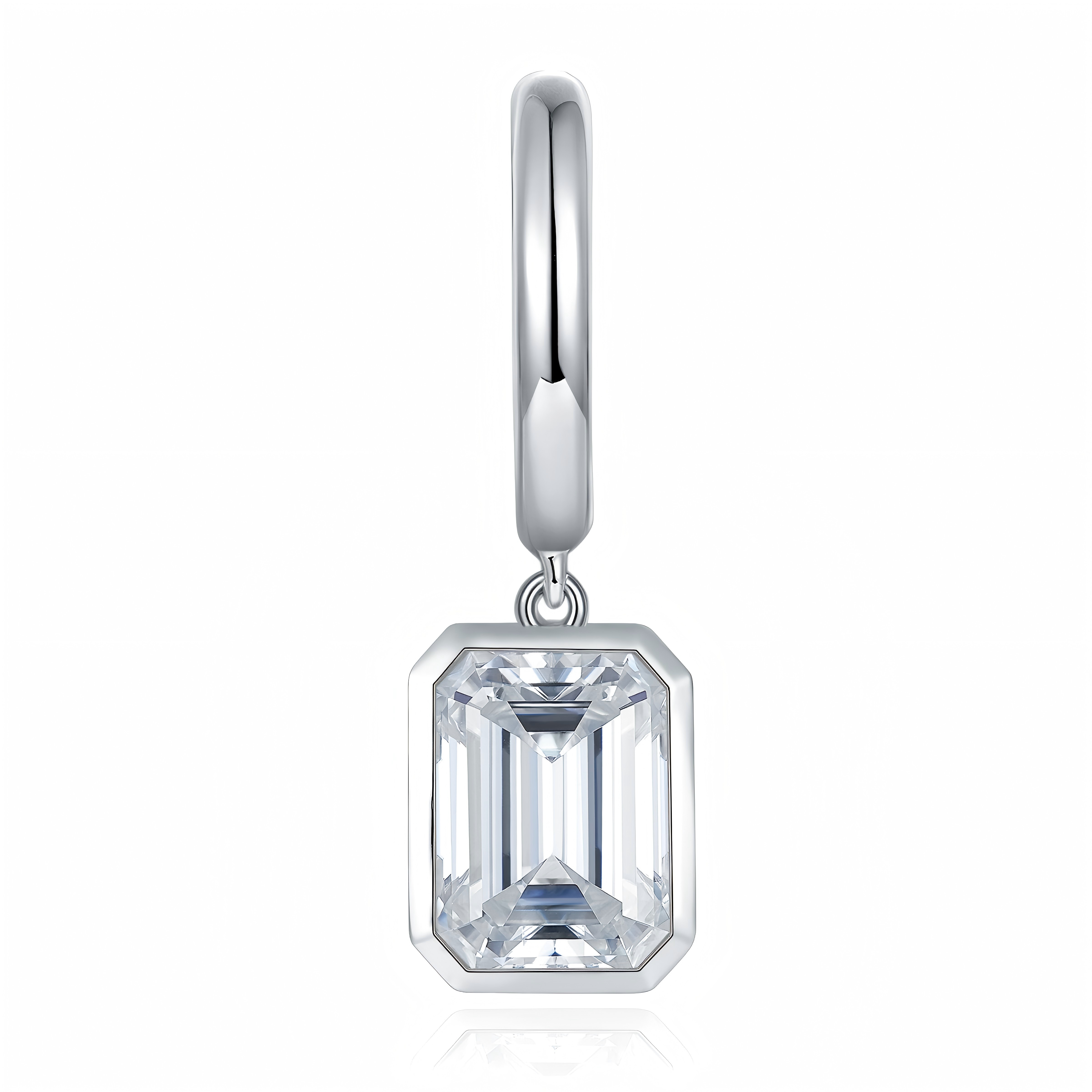 S925 Sterling Silver Emerald Cut Moissanite Dangle Earrings 6x8mm Huggie Hoop Drop Earrings Platinum Plated Jewelry Gift Box Set