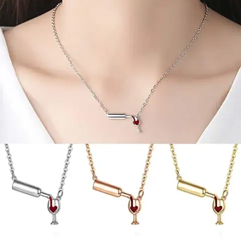 Wine Bottle Cup Pendant Necklace for Women Girls Glass