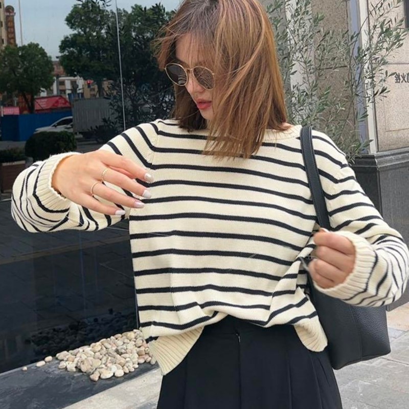 Korean Style Round Neck Long Sleeve Slim All Match Sweater For Outer Wear