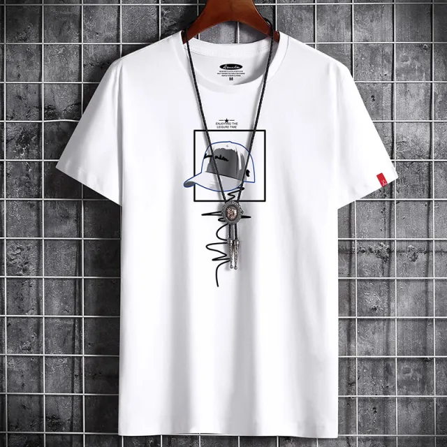 Short sleeved T shirt Men's Summer Cotton Loose fitting Plus Size Men's Shirt White - Shop at LoveMi
