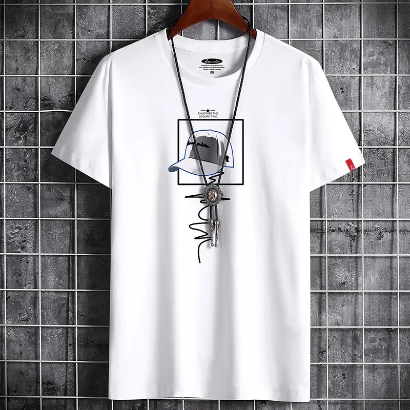 Short-sleeved T-shirt Men's Summer Cotton Loose-fitting Plus Size Men's Shirt - White