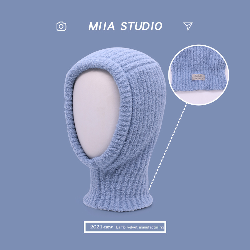 Women's Cold Proof Face Covering Wool Pullover Hat Baby Blue - Shop at LoveMi