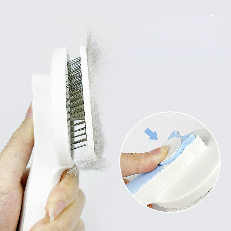 Cat grooming brush for dogs and cats, self-cleaning slicker brushes with stainless steel needle comb for pet hair removal. Self-cleaning feature for convenient grooming. Can be used as a hair remover scraper and pet grooming tool.